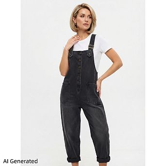 Women’s Vintage Denim Bib Overall, Button Front Wide‑Leg Loose Jean Jumpsuit Romper