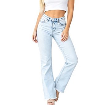 Women's Straight Bottom Jeans Washed Distressed Frayed Hem Straight-leg Denim Pants