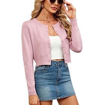 Women Long Sleeve Cropped Cardigan Sweater Knit Shirt