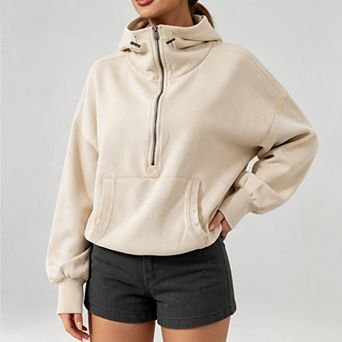 Women High‑Neck Half‑Zip Drawstring Oversized Pullover, Casual Long‑Sleeve Sweatshirt