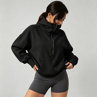 Women High‑Neck Half‑Zip Drawstring Oversized Pullover, Casual Long‑Sleeve Sweatshirt