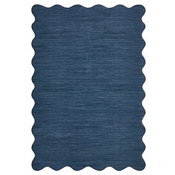 Scalloped Edge Solid Machine Washable Low Pile Area Rug Anti-Pilling Foldable Carpet for Living Room