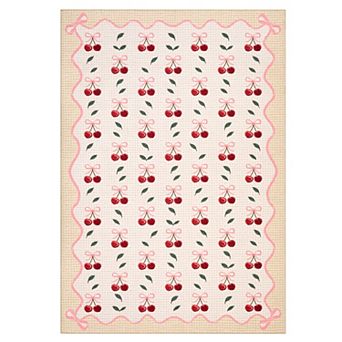 Cherry Bow Machine Washable Low Pile Area Rug Ultra-Thin Anti-Pilling Carpet for Bedroom Porch