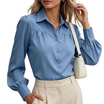 Women's Long Sleeve Button Down Dress Shirt Elegant Business Casual Blouse For Office Meeting Dinner