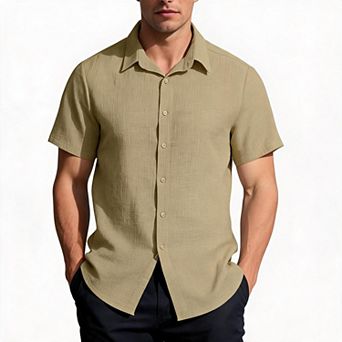 Mens Short Sleeve Button Down Shirt Spread Collar Casual Shirts Loose Fit Tops For Beach Vacation