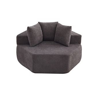 54" Oversized Round Chaise Lounge Chair Indoor, Modern Chenille Deep Seat Cloud Boneless Chair