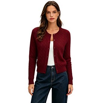 Women Casual Cable Knit Cardigan Long Sleeve Button Down Sweater
