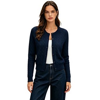 Women Casual Cable Knit Cardigan Long Sleeve Button Down Sweater