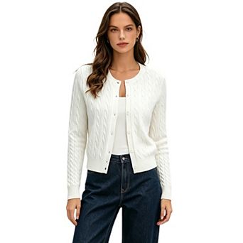 Women Casual Cable Knit Cardigan Long Sleeve Button Down Sweater