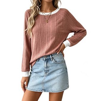 Women Color Block Sweater Casual Knit Top