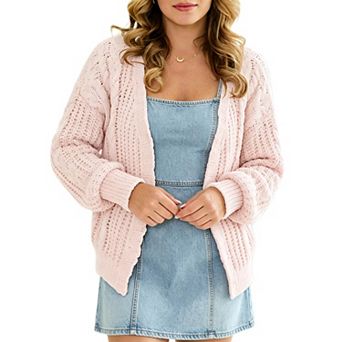 Women Open Front Long Sleeve Sweater Casual Knit Cardigan