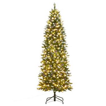 Pre-Lit Slim Pencil Christmas Tree, Artificial Skinny Xmas Tree with LED Lights & Metal Stand