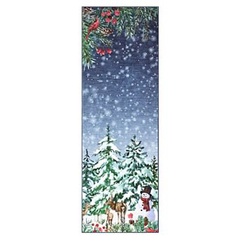 Snowman Winter Scene Machine Washable Low Pile Surface Pet Friendly Foldable Carpet for Living Room