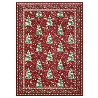 Vintage Christmas Tree Rug Holiday Woodland Print Floor Mat Xmas Round Carpet Porch Decor Runner