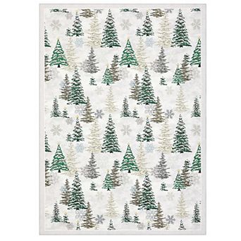Christmas Tree Snowflake Area Rug Winter Holiday Forest Print Floor Carpet Modern Round Decor Mat