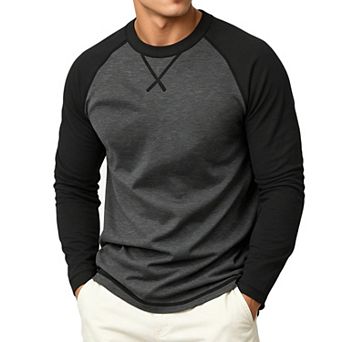 Men's Long Sleeve Raglan T‑Shirt Casual Crew Neck Stitched Detail Tops