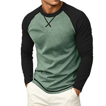 Men's Long Sleeve Raglan T‑Shirt Casual Crew Neck Stitched Detail Tops