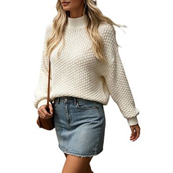 Women Solid Turtleneck Long Sleeve Pullover Sweater
