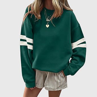 Womens Striped Sweatshirt Casual Cotton Oversized Crew Neck Long Sleeve Fall Pullover Outfits