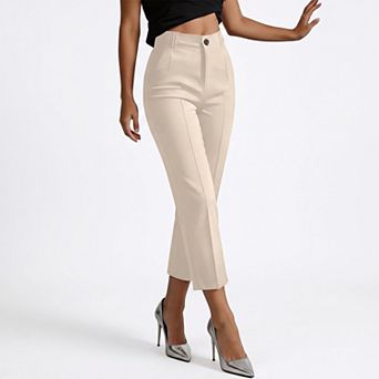 Women's High-Waist Straight Crop Pants - Tailored Pleat Design