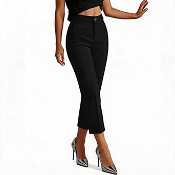 Women's High-Waist Straight Crop Pants - Tailored Pleat Design