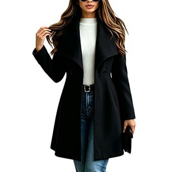 Women's Lapel Double Button Coat Dressy Causal Mid Length Wool Look Work Office Jacket