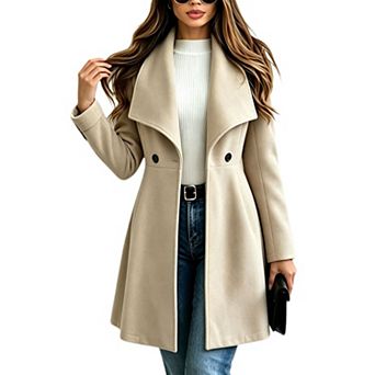 Women's Lapel Double Button Coat Dressy Causal Mid Length Wool Look Work Office Jacket