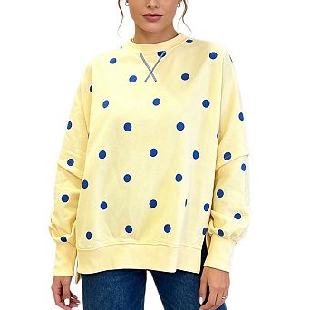 Women's Crew Neck Oversized Sweatshirt Casual Long Sleeve Slit Side Polka Dot Fall Pullover Tops