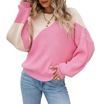 Women's Lightweight Long Sleeve Pullover Loose Oversized Sweaters Color Block Casual Outfits