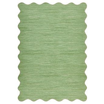 Scalloped Border Washable Area Rug Low Pile mark-Resistant Non-Slip Indoor Carpet