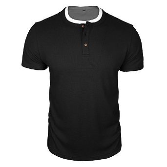 Men's Waffle Knit Henley T‑Shirt Short Sleeve Button Placket Casual Solid Basic Crew Neck Tee Top