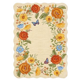 Modern Floral Washable Rug Scalloped Non Slip Backing Low Pile Thin Indoor Foldable Living Room
