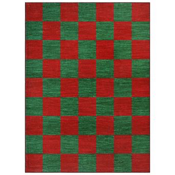 Christmas Checkered Area Rug Modern Winter Holiday Plaid Decor Carpet Classic Stain Resistant Mat