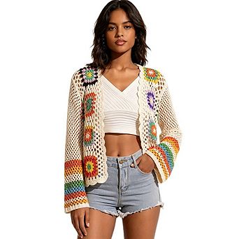 Women's Vintage Floral Crochet Cardigan Ethnic Style Hollow Out Openwork Sweater