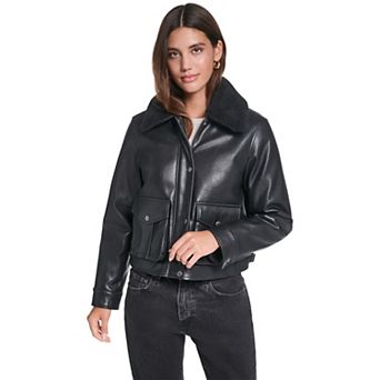 Women's Levi's Faux Leather Chore Coat with Sherpa Collar