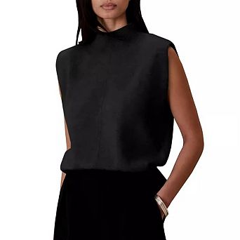 Women Sleeveless Half Turtleneck Knit Vest Top Slim Fit Basic Layering Knitwear for Autumn