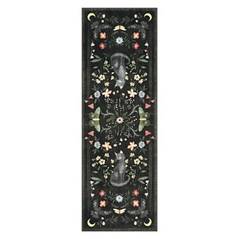 Cat Floral Area Rug Machine Washable Foldable Anti‑Pilling Carpet for Living Room Bedroom Porch