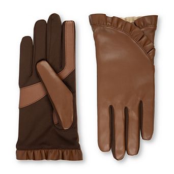 Women's isotoner SmartDRI® Faux Leather Fleece Lined Ruffle Gloves with smarTouch® Technology