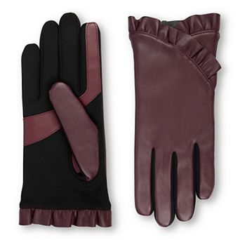 Women's isotoner SmartDRI® Faux Leather Fleece Lined Ruffle Gloves with smarTouch® Technology