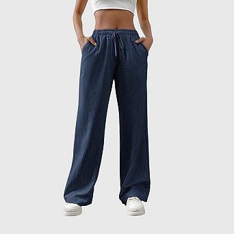 Linen Pants for Women Casual Lightweight High Waisted Straight Leg Relaxed Fit Pants