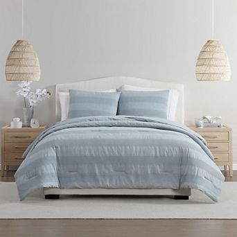 Palm Aire Harbor Stonewashed Waffle Stripe Comforter Set with Shams