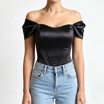 Women Off Shoulder Short Sleeve Top Sweetheart Neck Seamed Fitted Formal Party Pullover Blouse Shirt