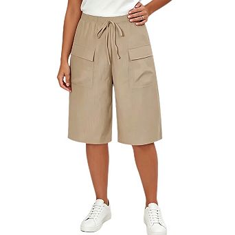 Women's Lightweight Bermuda Shorts Casual Drawstring High Waist Wide Leg Shorts with Pockets