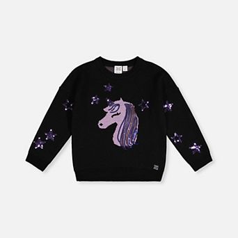 Big Kids Girl Sequin Unicorn Intarsia Knitted Sweater