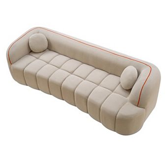 98.4" Compressed Sofa, 3 Seater Cloud Couch Corduroy Sofa, Tufted Couch with 2 Pillows