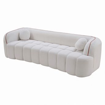 98.4" Compressed Sofa, 3 Seater Cloud Couch Corduroy Sofa, Tufted Couch with 2 Pillows
