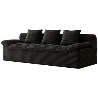 71" Corduroy Boneless Sofa, 3 Setaser Deep Seat Compressed Couch with 3 Lumbar Pillows