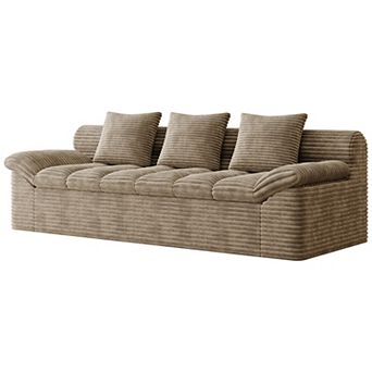 71" Corduroy Boneless Sofa, 3 Setaser Deep Seat Compressed Couch with 3 Lumbar Pillows