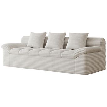 71" Corduroy Boneless Sofa, 3 Setaser Deep Seat Compressed Couch with 3 Lumbar Pillows