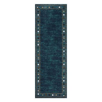 Diamond Border Machine Washable Low Pile Area Rug Stain Resistant Foldable Carpet for Hallway